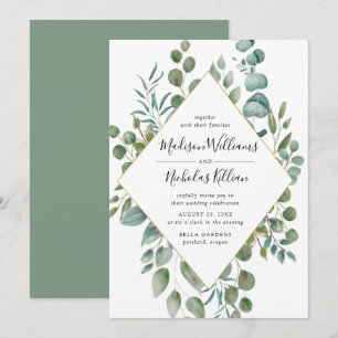 Invitation Flore Moderne Mariage avec cadre géométrique dor