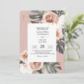 Invitation Flore moderne rose & vert Feuille Tropicale & Orch (Debout devant)