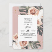 Invitation Flore moderne rose & vert Feuille Tropicale & Orch (Devant)