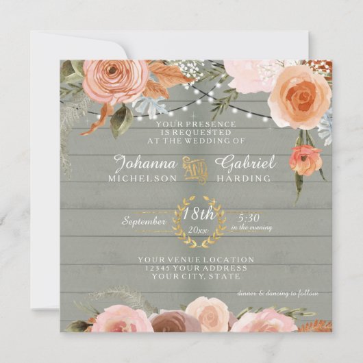 Invitation Flore Neutre Brut Rustique Sage Vert Feutre En Boi (Devant)