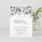Invitation Flore neutre et bleue| Baptême de garçon ou de fil (Debout devant)