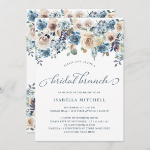 Invitation Flore neutre et bleue  Brunch nuptial