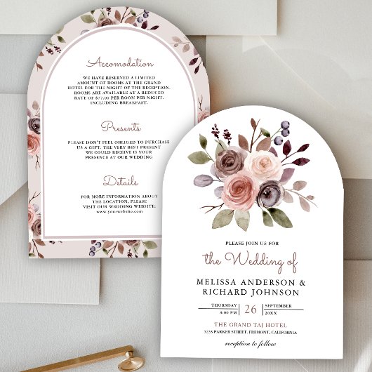 Invitation Flore Neutre Terre Taupe Tout En Un Mariage