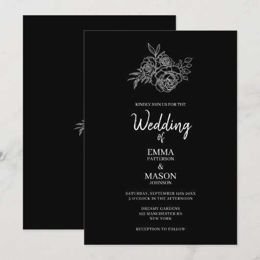 Invitation Flore noire et blanche (Devant / Derrière)