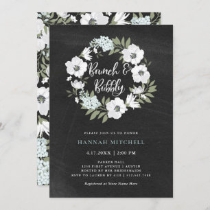 Invitation Flore noire et blanche rustique Brunch et bulle