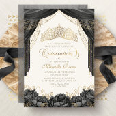 Invitation Flore noire moderne Tiara Quinceanera