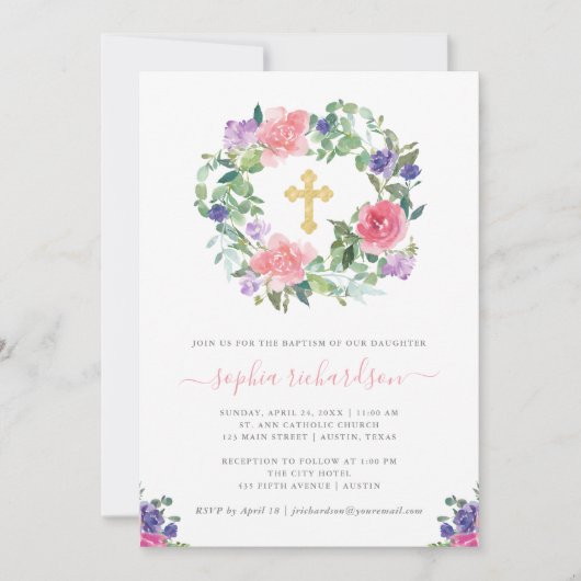 Invitation Flore peint à la main| Baptême d'aquarelle tendanc (Devant)