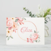 Invitation Flore personnalisée en papier à lettres rose (Debout devant)