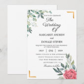 Invitation Flore poussiéreux avec cadre géométrique doré mari (Devant / Derrière)