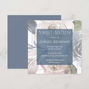 Invitation Flore poussiéreux   Smoky Blue Cream Sweet 16 Anni