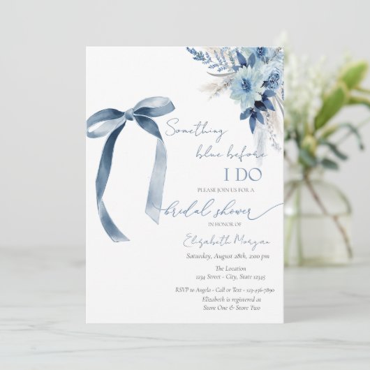 Invitation Flore Quelque chose Blue Bow Parties scintillant D (Debout devant)