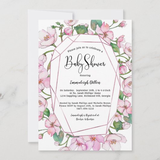 Invitation Flore rose baby shower (Devant)