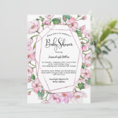 Invitation Flore rose baby shower (Debout devant)