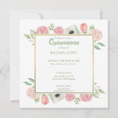 Invitation Flore rose Chic | Cadre Or Quinceanera (Devant)