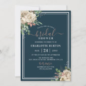 Invitation Flore rose chic et Fête des mariées marine (Devant)