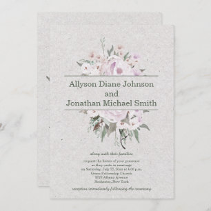 Invitation Flore rose de l'âge de la lavande - Texte vert - M