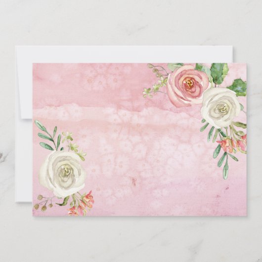 Invitation Flore rose et blanche | Baby shower fille (Dos)