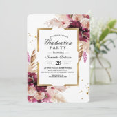 Invitation Flore rose et cadre doré bleu Bourgogne moderne (Debout devant)