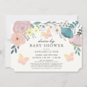 Invitation Flore rose et papillons Baby shower à l'entrée (Devant)
