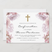 Invitation Flore rose pâle avec confirmation croisée (Devant)