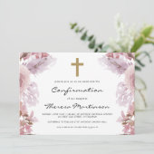 Invitation Flore rose pâle avec confirmation croisée (Debout devant)