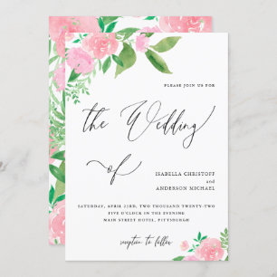 Invitation Flore rose pâle avec Mariage de calligraphie
