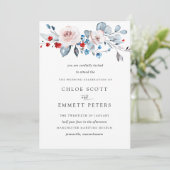 Invitation Flore rose pâle Bleu doux une pointe de Mariage ro (Debout devant)