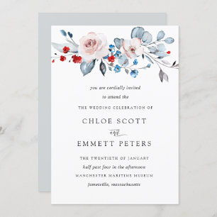 Invitation Flore rose pâle Bleu doux une pointe de Mariage ro