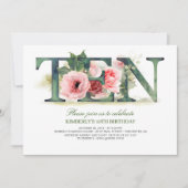 Invitation Flore rose pâle DIX | 10e fête d'anniversaire (Devant)