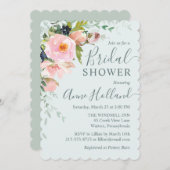 Invitation Flore rose pâle et Fête des mariées bleu clair (Devant / Derrière)