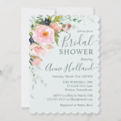 Invitation Flore rose pâle et Fête des mariées bleu clair (Devant)