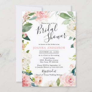 Invitation Flore rose pâle Fête des mariées botanique moderne