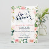 Invitation Flore rose pâle Fête des mariées botanique moderne (Debout devant)