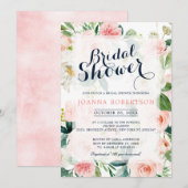 Invitation Flore rose pâle Fête des mariées botanique moderne (Devant / Derrière)