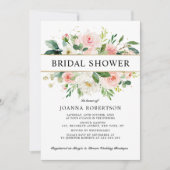 Invitation Flore rose pâle Fête des mariées or moderne (Devant)