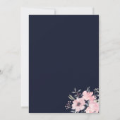 Invitation Flore rose pâle sur Fête des mariées marine (Dos)