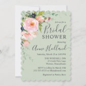 Invitation Flore rose pâle sur Fête des mariées verte Sage (Devant)