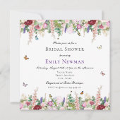 Invitation Flore rose pourpre et Fête des mariées de papillon (Devant)