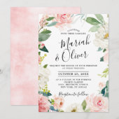 Invitation Flore rose vif Mariage de cadre botanique moderne (Devant / Derrière)