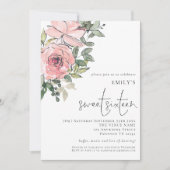 Invitation Flore rose vif moderne Sweet 16 Party (Devant)