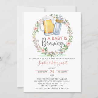 Invitation Flore Rose Vive Un Bébé Brûle Baby shower