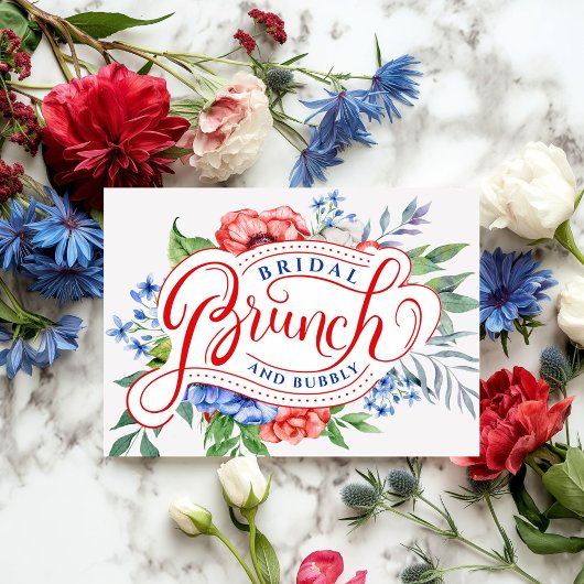 Invitation Flore rouge blanc et bleu | Brunch & bulle