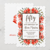 Invitation Flore rouge élégant 50e anniversaire (Devant / Derrière)