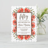 Invitation Flore rouge élégant 50e anniversaire (Debout devant)