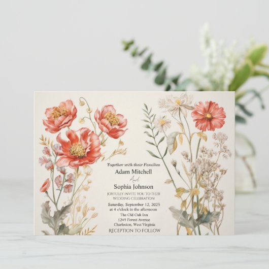 Invitation Flore rouge et crème (Debout devant)