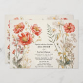 Invitation Flore rouge et crème (Devant / Derrière)