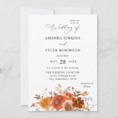 Invitation Flore rouge et orange automne 2 Mariage (Devant)