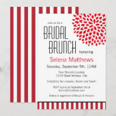 Invitation Flore rouge et rayures Brunch nuptial moderne (Devant / Derrière)