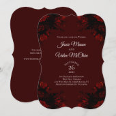 Invitation Flore rouge profond Élégant Mariage gothique (Devant / Derrière)