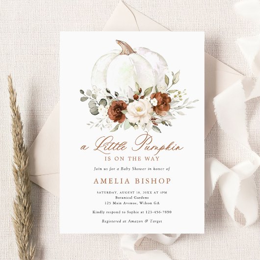 Invitation Flore rouille Citrouille verdure Baby shower d'aut